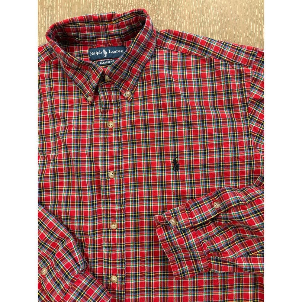 Ralph Lauren Shirt Mens XL‎ Red Plaid Classic Fit Button Down Long Sleeve Pony